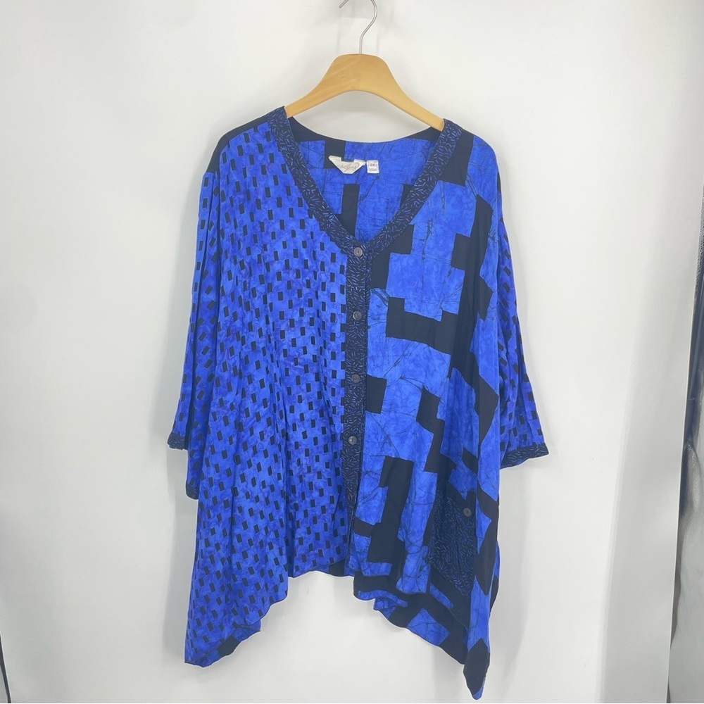Lyng Blue black Boho top Sz 2X Lagenlook‎ artsy tunic